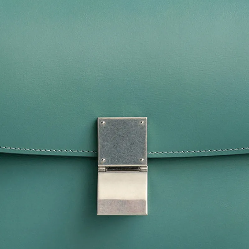 CELINE Classic Bo Polished Cow Leather Crossbody Bags Shoulder Bags Medium Size Women's Celadon Green-3