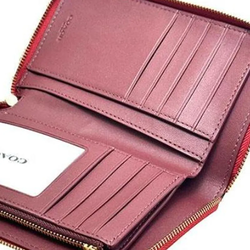 COACH Id Zip Wallet Pebbled Leather Card Holder Document Wallet Wallet Medium Size Women's Red-3