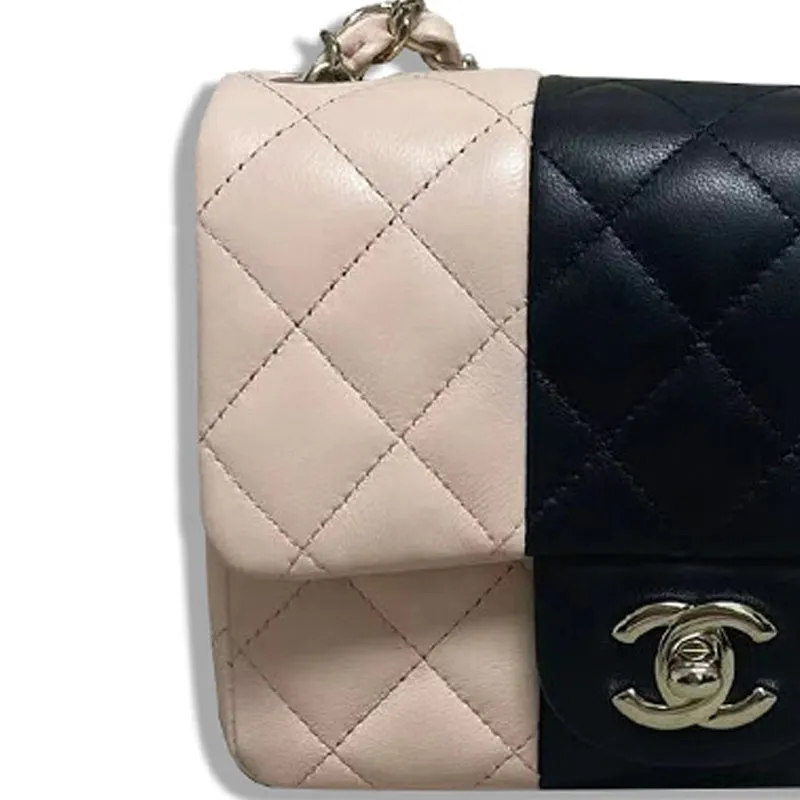 CHANEL Classic Flap CF Calfskin Chain Shoulder Bag, Crossbody Bag Mini Women's Pink With Dark Blue-2