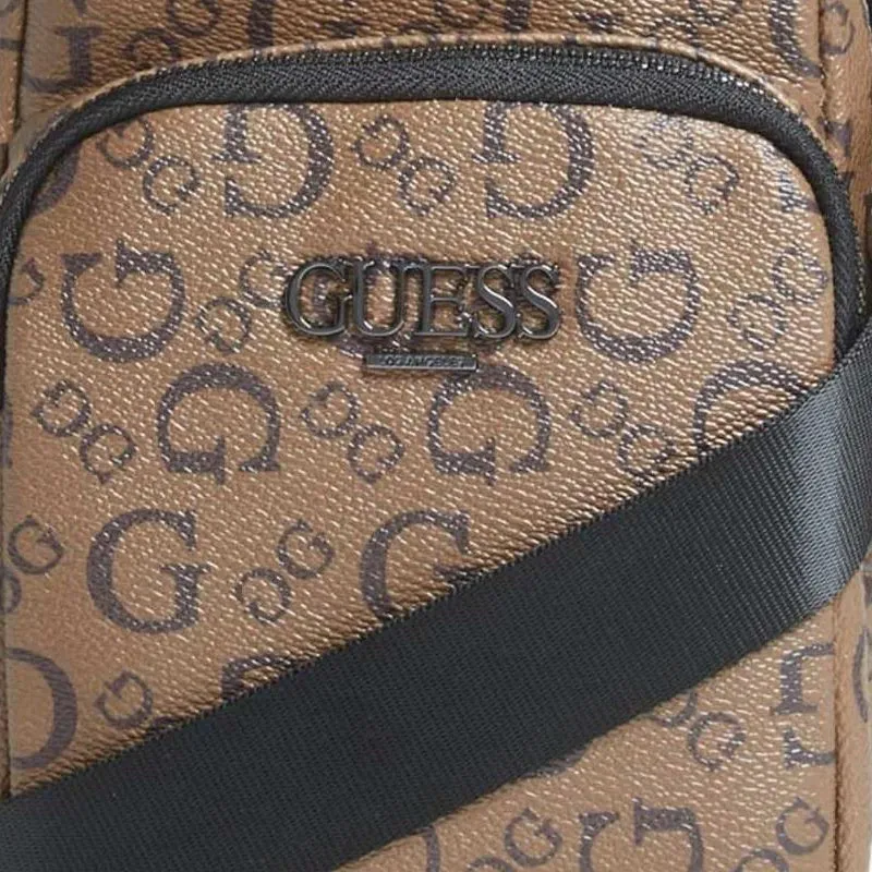 GUESS Litchi Grain Artificial Leather Shoulder Bag Crossbody Bag Men's Brown-2