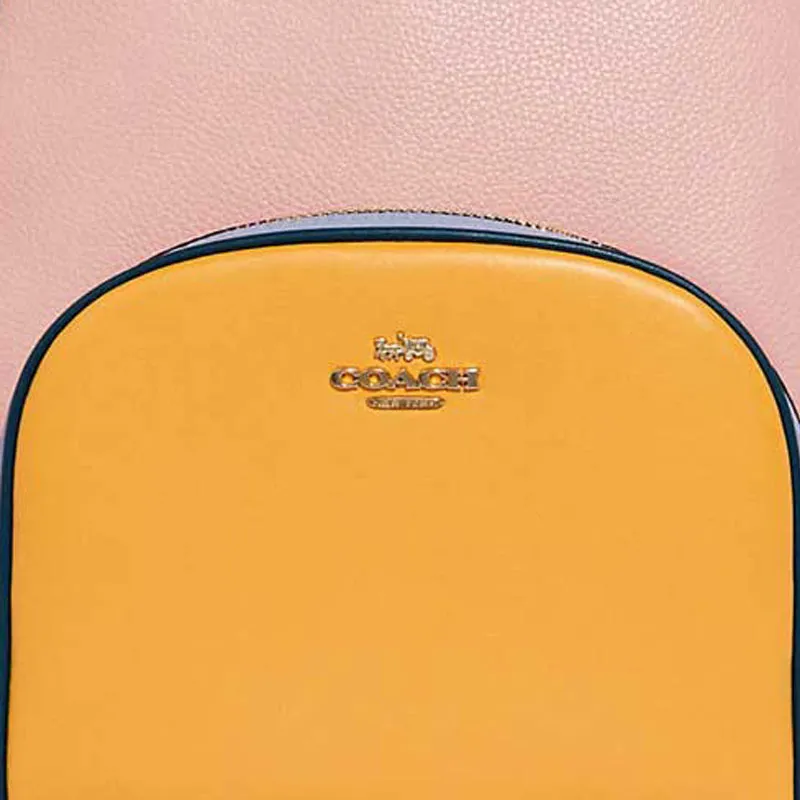 COACH Court Leather Backpacks Large Size Women's Pink & Orange-3