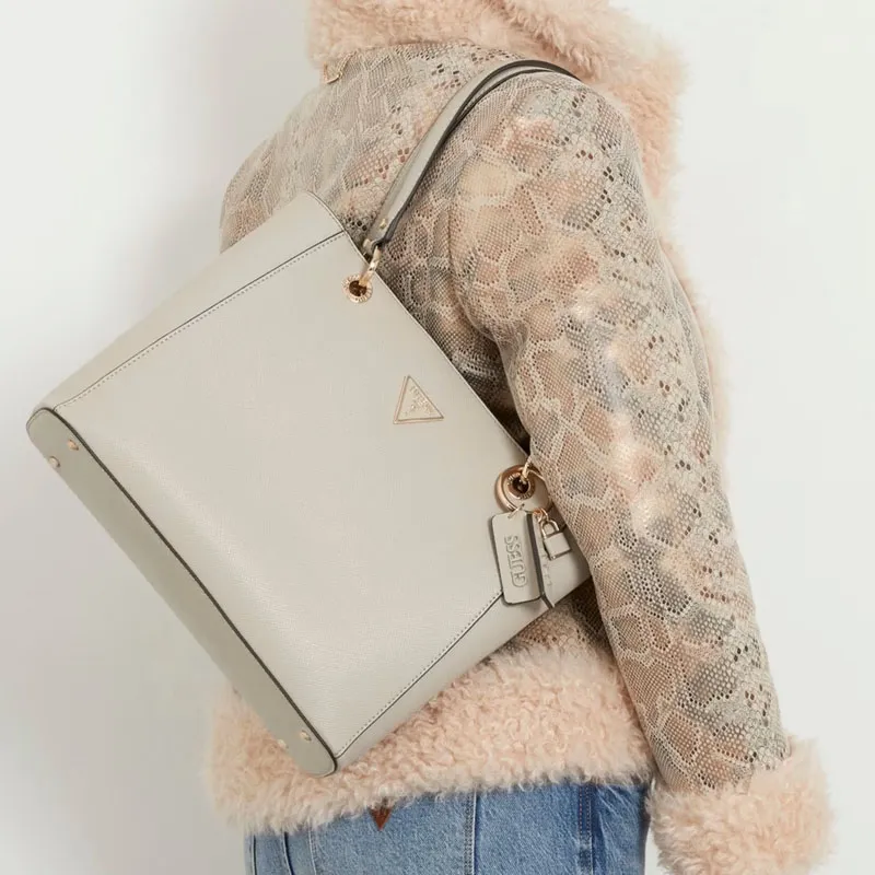 GUESS Polyurethane Tote Bag Shopping Bag Handbag Shoulder Bag Women's Cream-4