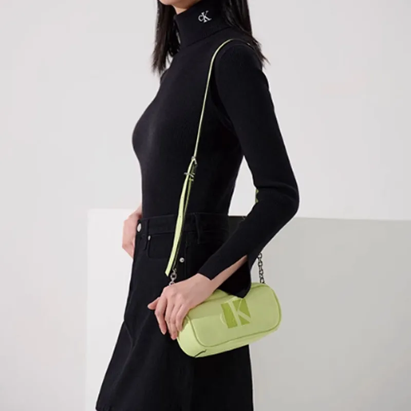 CALVIN KLEIN Synthetic Material Cylinder Bag Shoulder Bag Crossbody Bag Medium Size Women's Light Green-4