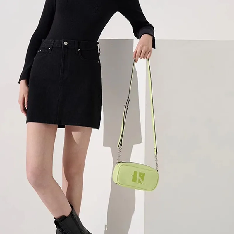 CALVIN KLEIN Synthetic Material Cylinder Bag Shoulder Bag Crossbody Bag Medium Size Women's Light Green-5