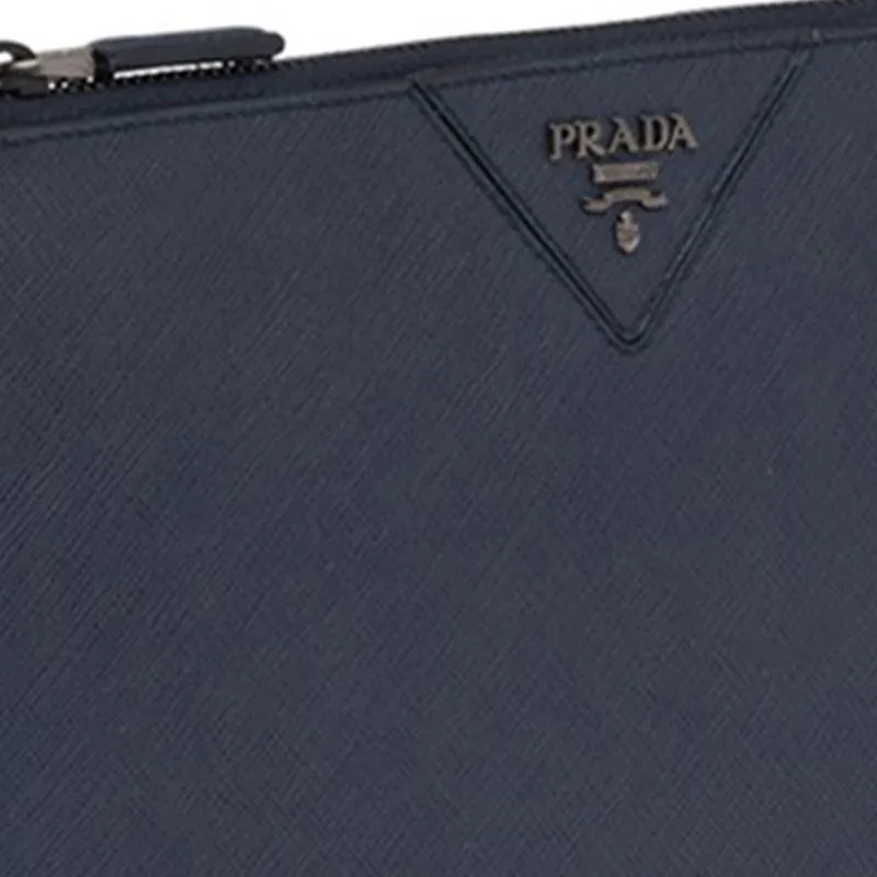 PRADA Cow Leather Clutch Medium Size Men's Dark Blue-3