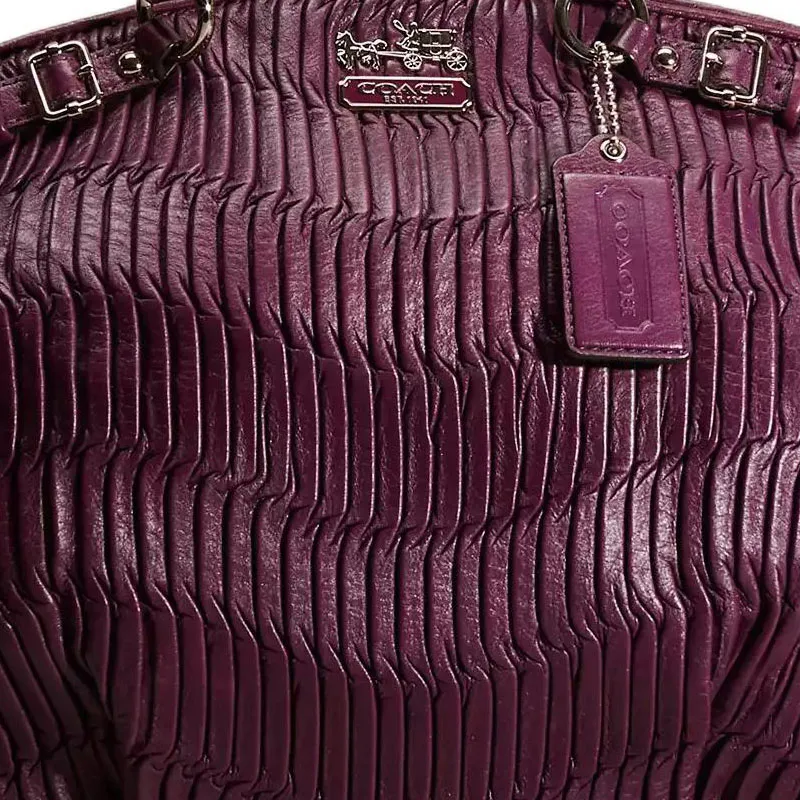 COACH Madison Pleated Leather Handbag Shoulder Bag Crossbody Bag Large Size Women's Silver Eggplant Purple-2