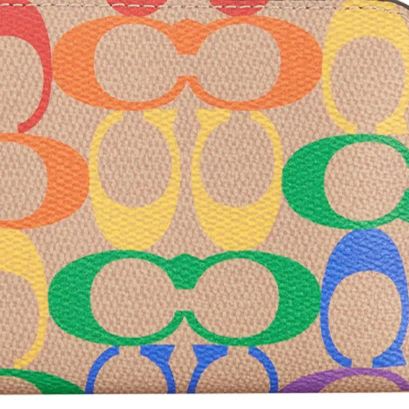 COACH Billfold Wallet Coated Canvas With Leather Wallet Women's Khaki & Rainbow Monogram-4