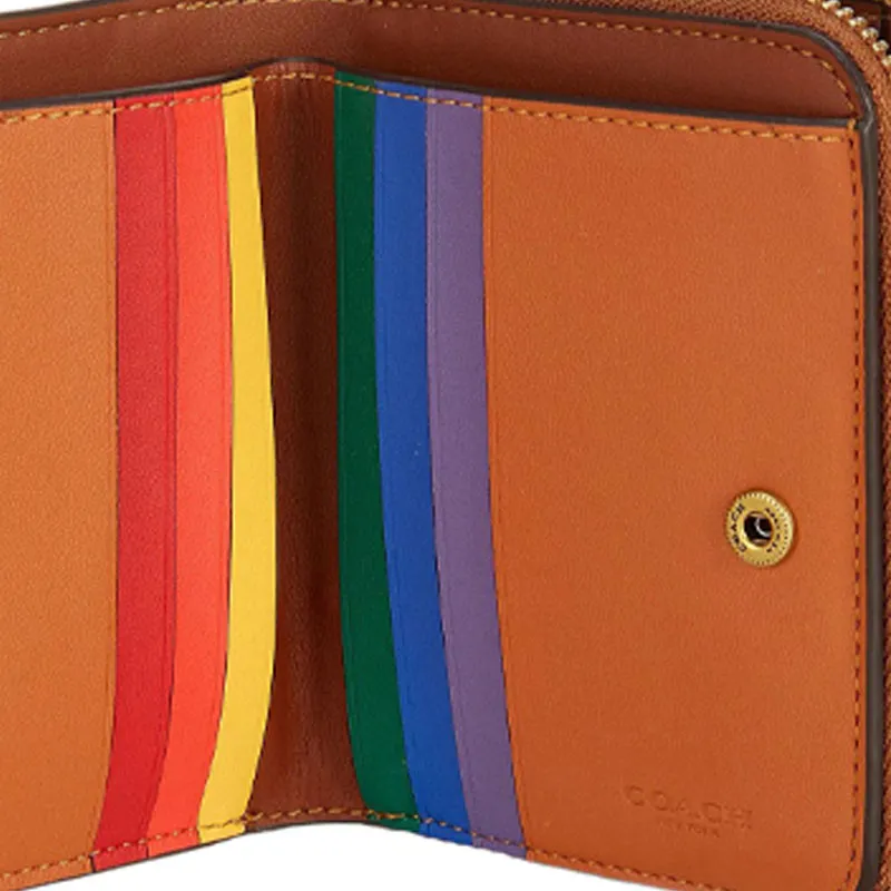 COACH Billfold Wallet Coated Canvas With Leather Wallet Women's Khaki & Rainbow Monogram-3