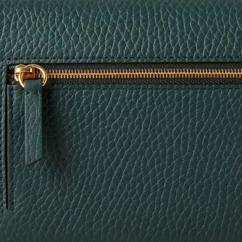 Mulberry Grain Calfskin Shoulder Bag, Crossbody Bag Trumpets Women's Green-4