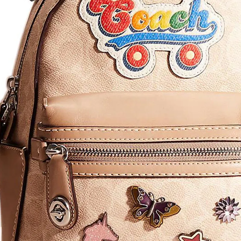 COACH Campus Canvas With Calfskin Backpack Medium Size Women's Taupe-4