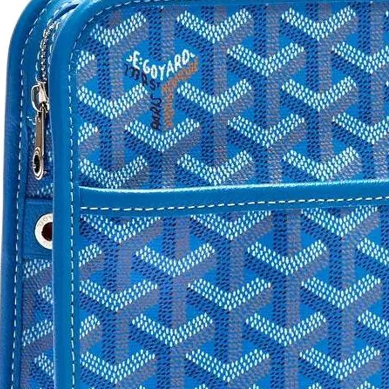 GOYARD JOUVENCE Canvas With Leather Travel Storage Bag Clutch Toiletry Bag Medium Size Unisex Blue-4