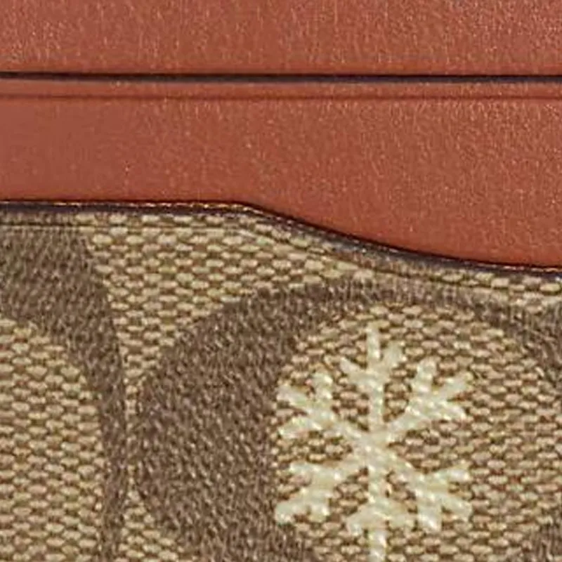 COACH Card Case Coated Canvas With Smooth Leather Document Bag, Card Holder Mini Women's Khaki & Brown-4