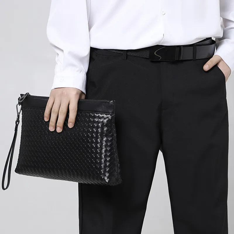 DOSRFINI Cow Leather Handheld Bag Clutch Men's Black-2