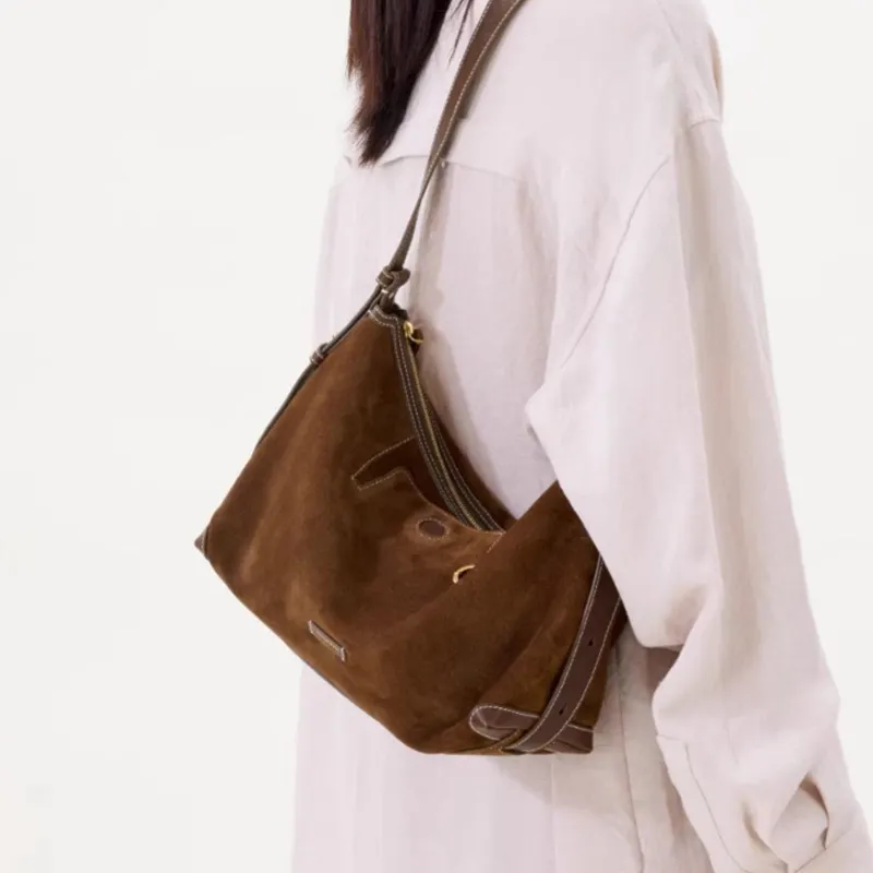Songmont Cow Leather Hobo Bag, Crossbody Bag, Shoulder Bag Trumpets Women's Sandalwood Brown-4