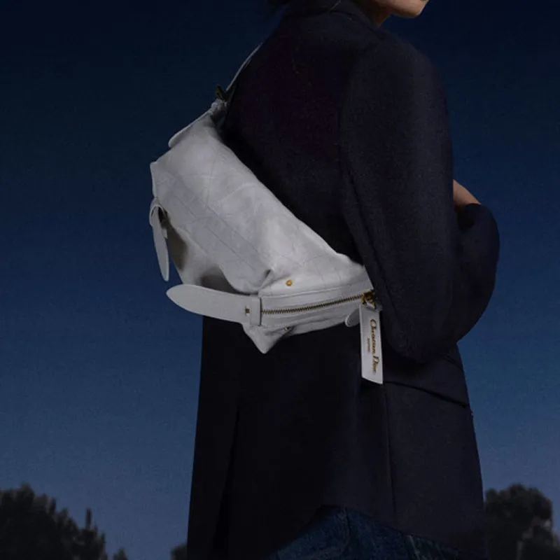 DIOR Cow Leather Handbag, Shoulder Bag Small Size Women's White-3