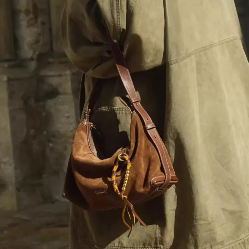 Songmont Cow Leather Hobo Bag, Crossbody Bag, Shoulder Bag Trumpets Women's Sandalwood Brown-3