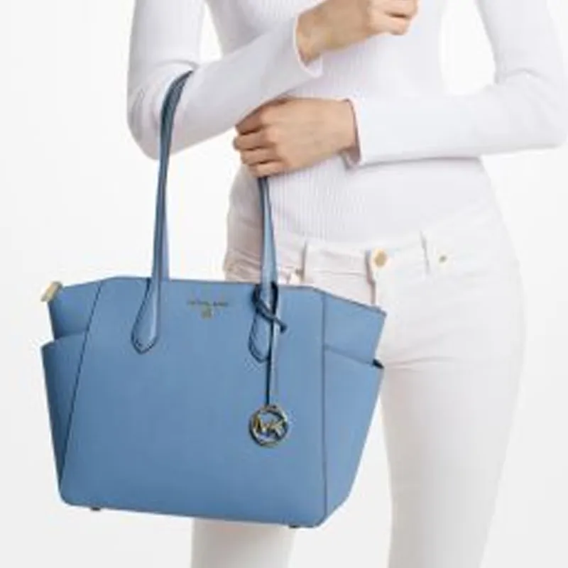 MICHAEL KORS MARILYN Leather Tote Bag Shopping Bag Handbag Shoulder Bag Medium Size Women's Blue-4