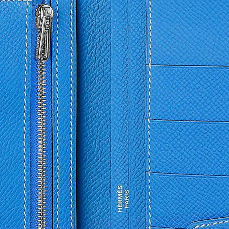 HERMES Bearn Epsom Calfskin Wallet Women's B3 Bleu Zanzibar Tanzanian Blue-3
