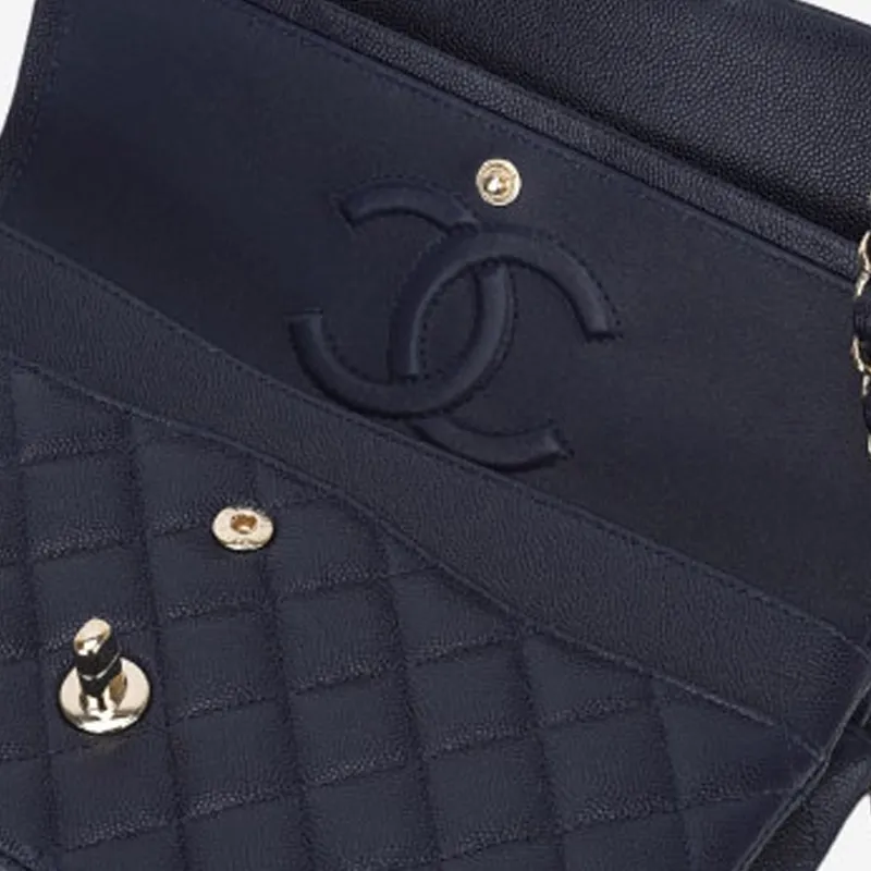 CHANEL Classic Flap CF Caviar Grain Calfskin Crossbody Bag, Shoulder Bag Medium Size Women's Dark Blue-4