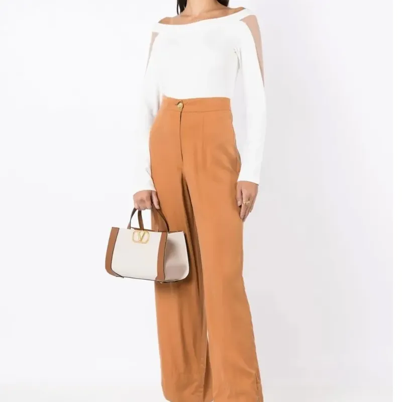 Valentino GARAVANI Canvas Tote Bag, Shopping Bag, Canvas Bag, Handbag Trumpets Women's Beige/Saddle Brown-4