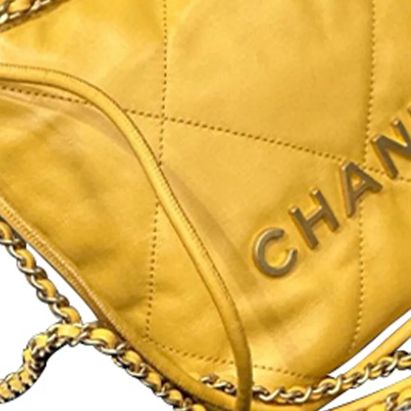 CHANEL 22Bag Bright Calfskin Bucket Bags Crossbody Bag, Shoulder Bag Women's Bright Yellow-4