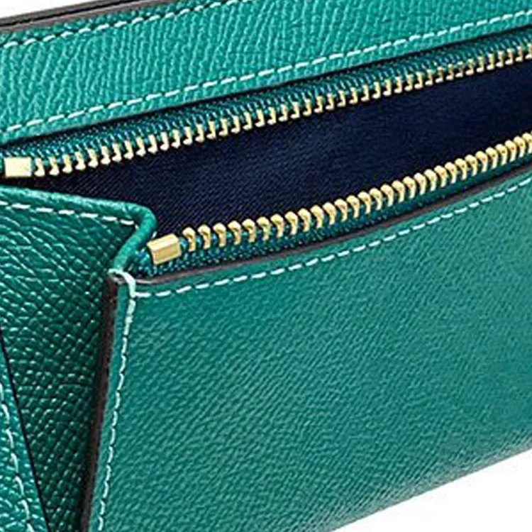 COACH Slim Wallet Cross Grain Leather Card Holder, Wallet Women's Green-4