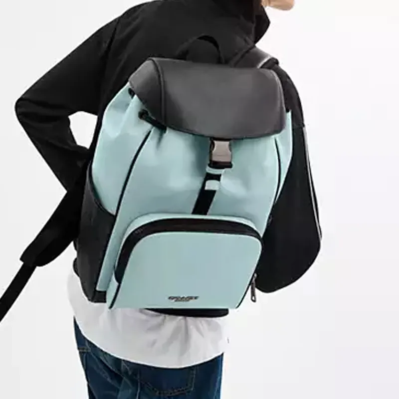 COACH RACER Calfskin With Coated Canvas Backpack Medium Size Men's Blue & Black-5