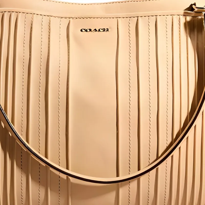 COACH Madison Fine Pleated Leather Tote Bag Shopping Bag Handbag Large Size Women's Light Gold & Brown Umber-2