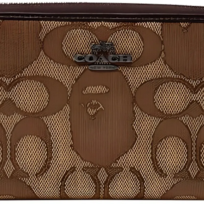 COACH A BATHING APE Collaboration Accordion Zip Canvas Wallet Unisex Khaki-2