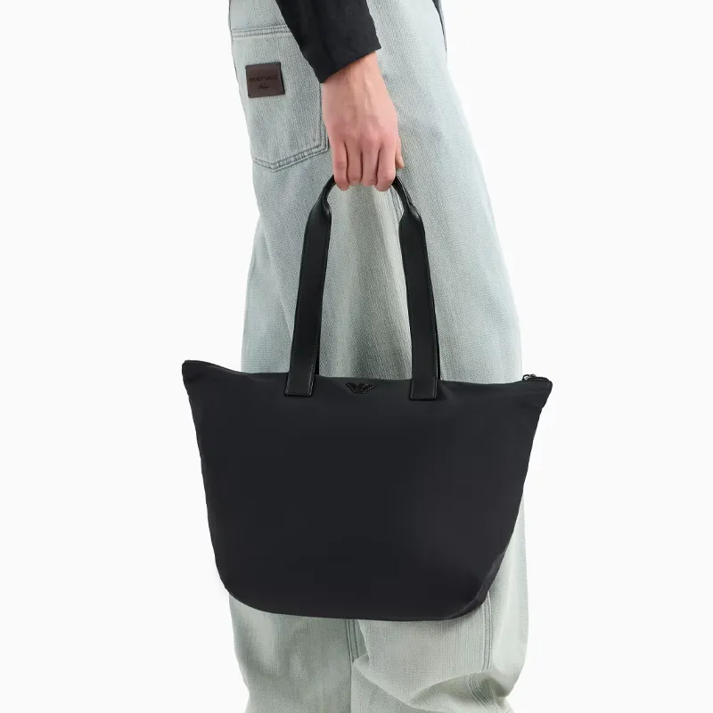 EMPORIO ARMANI Polyamide Tote Bag, Shopping Bag, Handbag, Shoulder Bag Women's Black-4