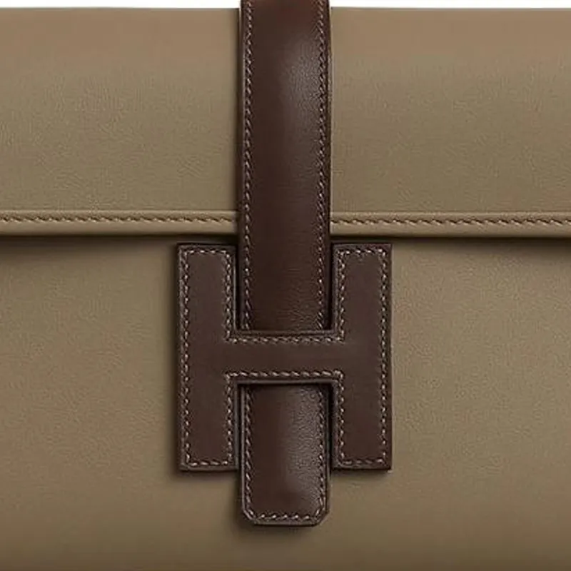 HERMES Jige Elan Swift Leather Clutch Women's Mocha & Umber-3