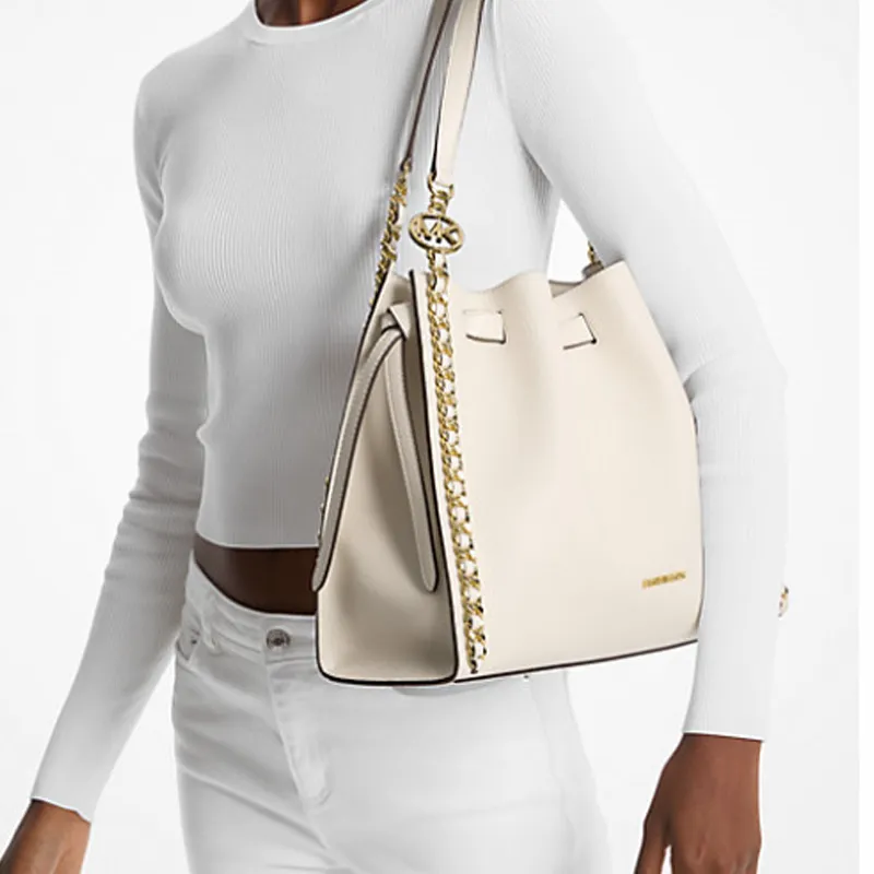 MICHAEL KORS Mina PU Bucket Bag, Handbag, Shoulder Bag Tubas Women's Cream White-4