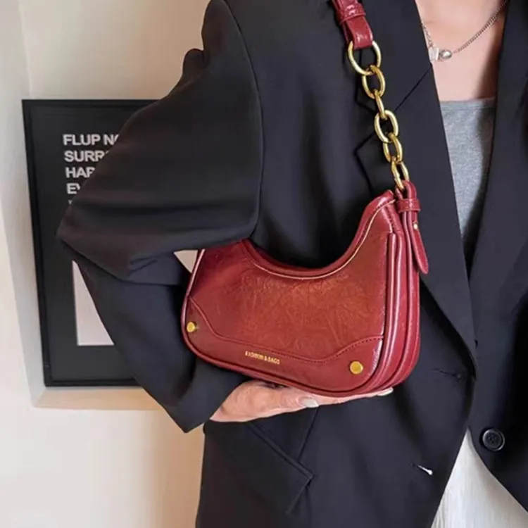 PINK·LAND PU Shoulder Bag Women's Black/Burgundy/Brown/Coffee-6