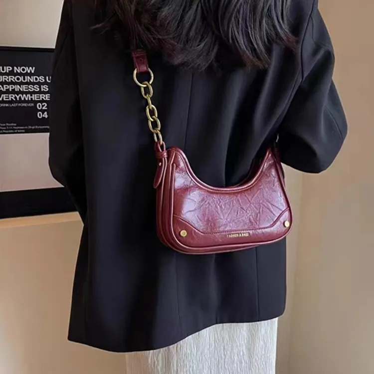 PINK·LAND PU Shoulder Bag Women's Black/Burgundy/Brown/Coffee-5