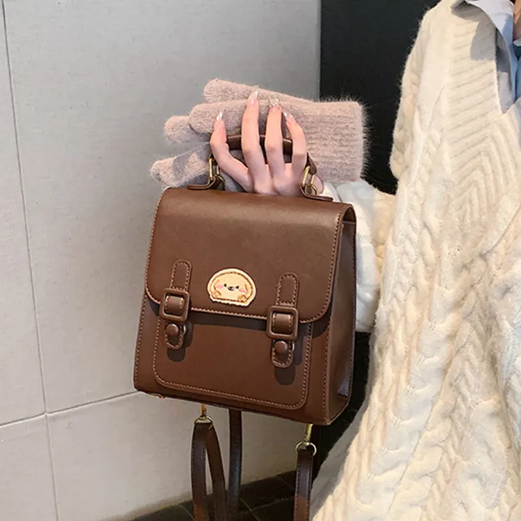 PINK·LAND PU Messenger Bag, Handbag, Crossbody Bag, Backpack Women's Ecru/Light Brown/Black-3