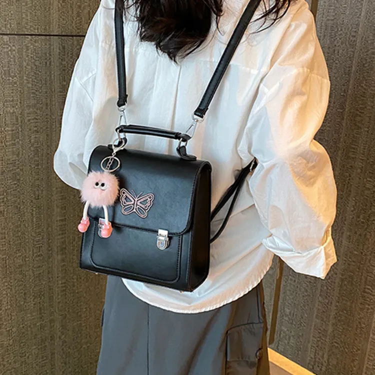 SUPERCUTE PU Backpack Medium Size Women's Black/Silver/Coffee-3