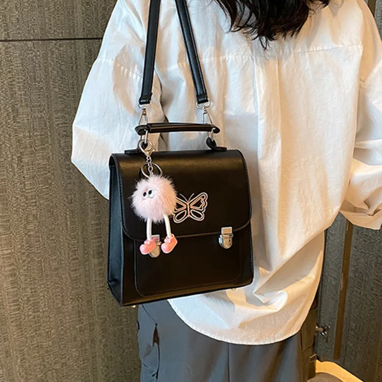 SUPERCUTE PU Backpack Medium Size Women's Black/Silver/Coffee-2