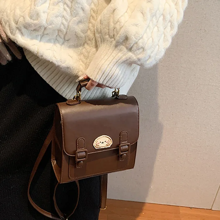 PINK·LAND PU Messenger Bag, Handbag, Crossbody Bag, Backpack Women's Ecru/Light Brown/Black-4