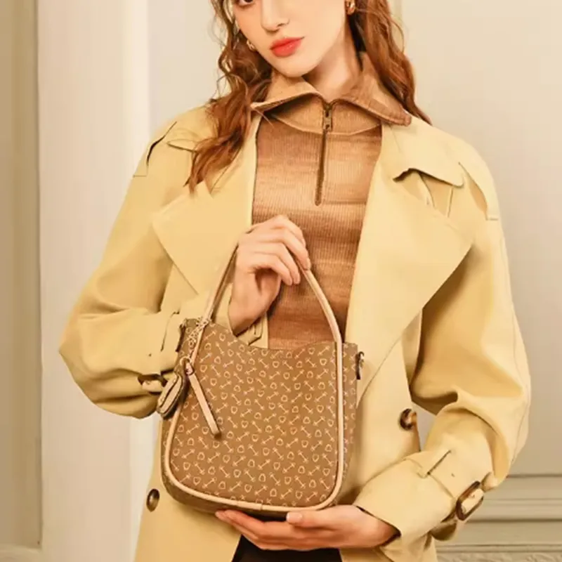 Why Artificial Leather Shoulder Bag, Crossbody Bag, Handbag Small Size Women's Milk Tea/Ecru-6