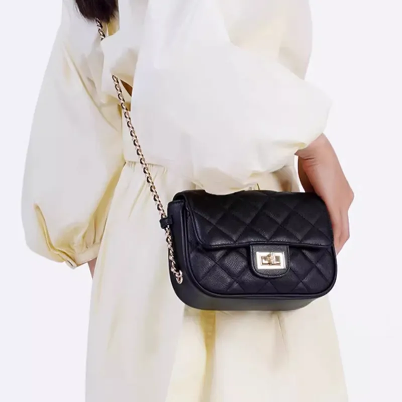 Why Cow Leather Shoulder Bag, Crossbody Bag Small Size Women's Black/Gray-9