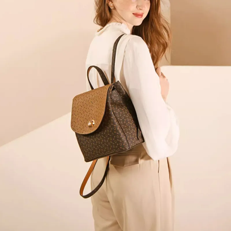 Why PVC Polyvinyl Chloride Backpack Medium Size Women's Coffee & Caramel/Coffee & Apricot-6