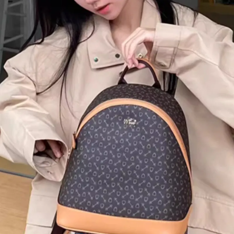 Why Artificial Leather Backpack Large Size Women's Coffee/Apricot-5