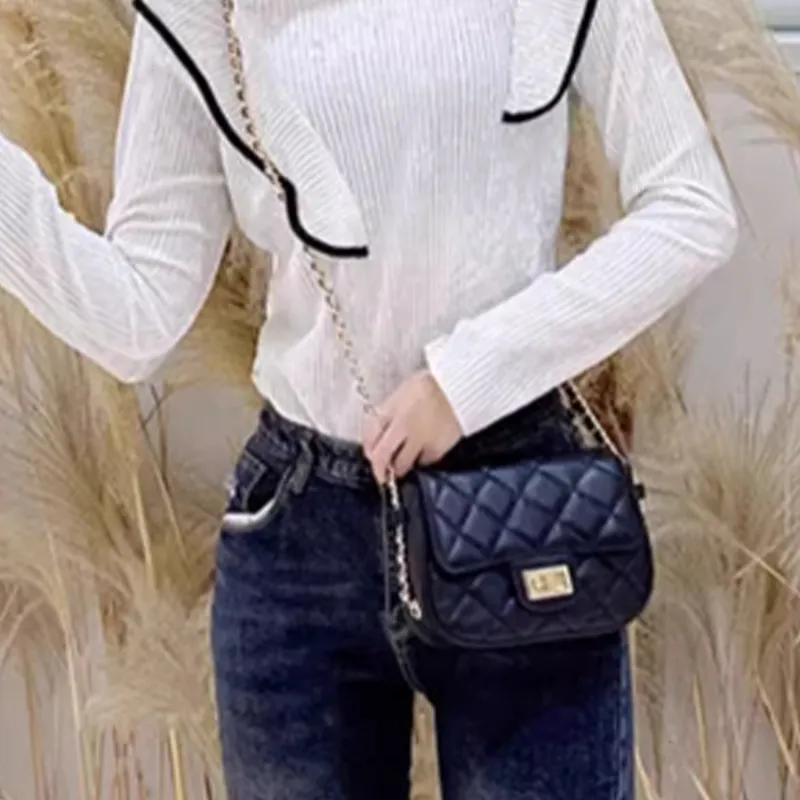 Why Cow Leather Shoulder Bag, Crossbody Bag Small Size Women's Black/Gray-6