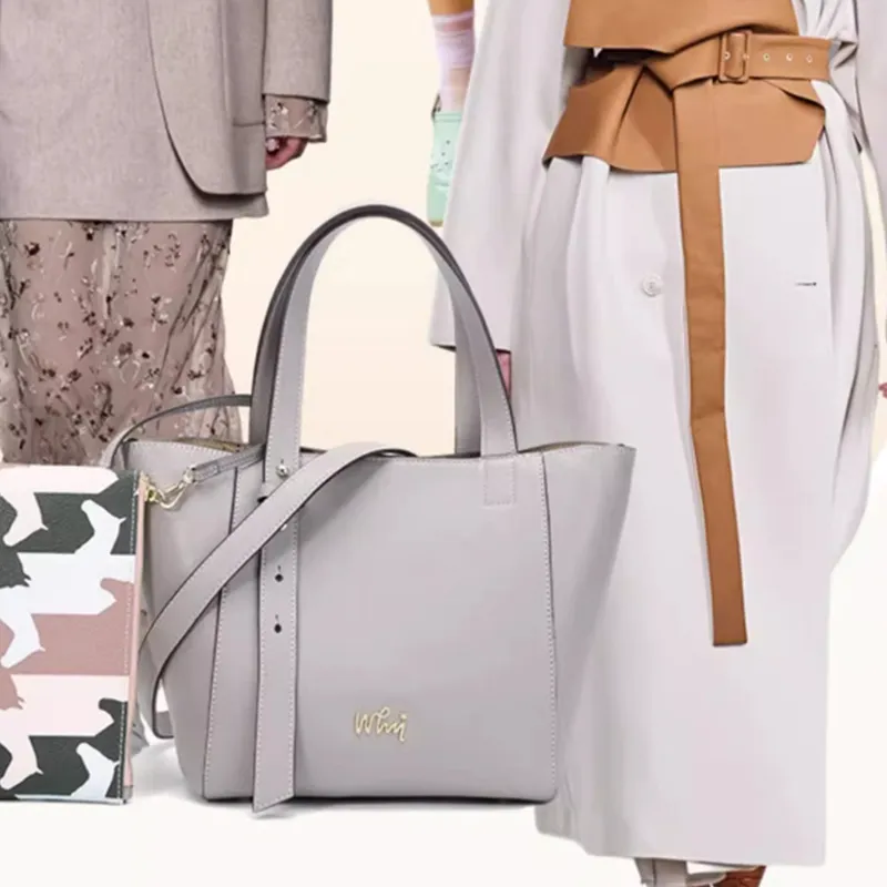 Why Cow Leather Shoulder Bag, Crossbody Bag, Handbag Small Size Women's Gray/Pink/Jasper/Tea Green-1