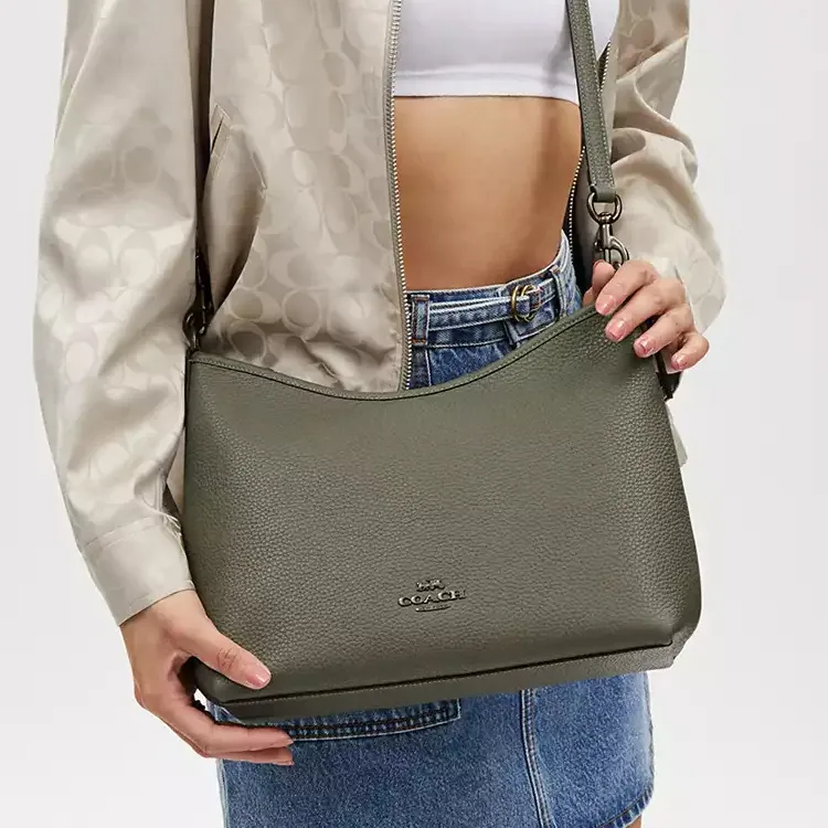 COACH Pebbled Leather Portable Crossbody Bag, Shoulder Bag Women's Green-4