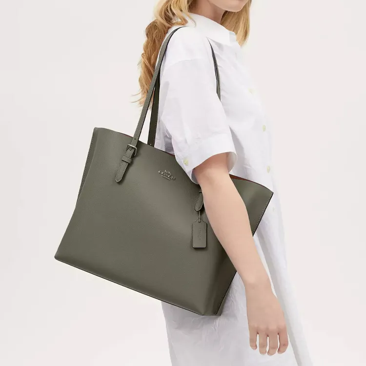 COACH Eggstone Grain Leather Tote Bag Shopping Bag Shoulder Bag Handbag Large Size Women's Army Green-3