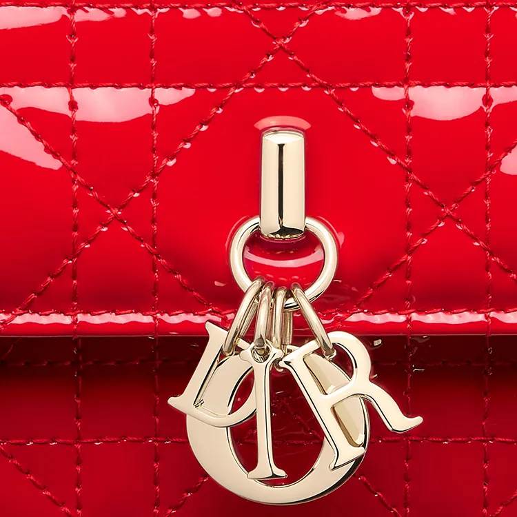 DIOR Patent Leather Patchwork Cow Leather Shoulder Bag Crossbody Bag Handbag Mini Women's Bright Red-5