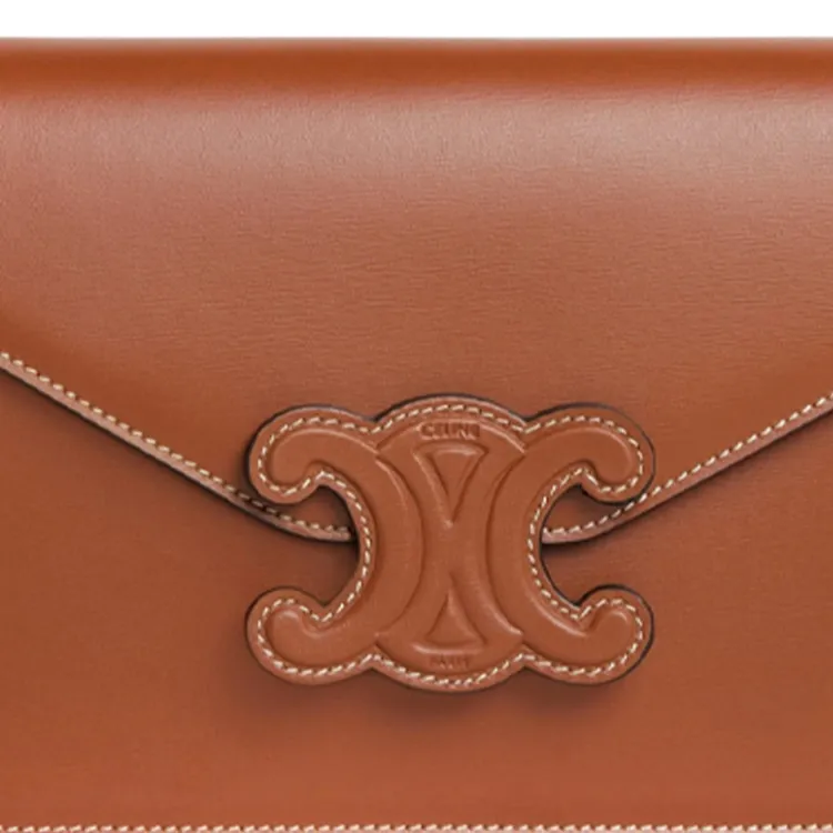 CELINE Triomphe Arc De Triomphe Calfskin Envelope Bag Shoulder Bag Crossbody Bag Mini Women's Yellow Brown-4