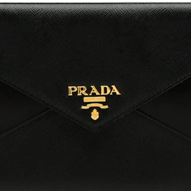 PRADA Cow Leather Envelope Bag Wallet Card Holder Clutch Women's Black-5