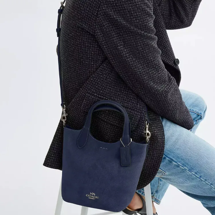 COACH Suede Shoulder Bag, Crossbody Bag, Handbag Trumpets Women's Marine Blue-4